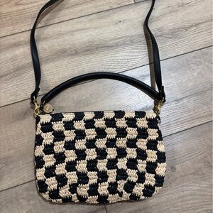RARE Clare V Petite Moyen Black and Natural Checkered Raffia bag
